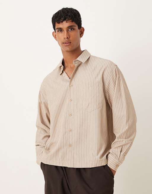 DESIGN oversized shirt with stripe in beige