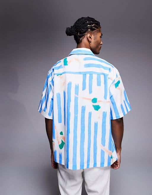 DESIGN Oversized Shirt With Stripe Print In Blue