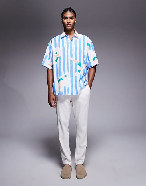DESIGN Oversized Shirt With Stripe Print In Blue