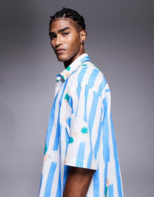DESIGN Oversized Shirt With Stripe Print In Blue