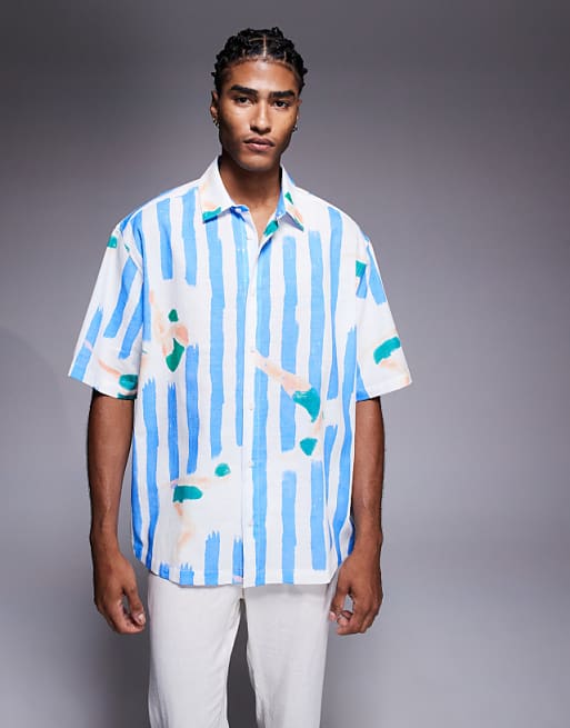 DESIGN oversized shirt with stripe print in blue