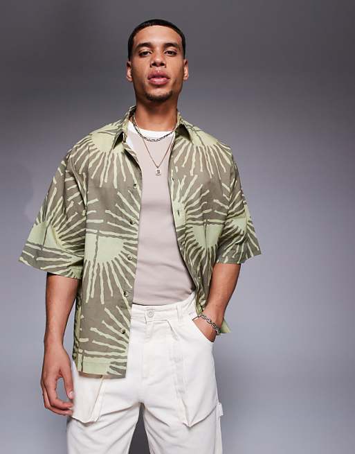 DESIGN oversized shirt with sun print in brown