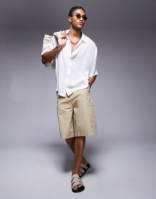 DESIGN Oversized Short Sleeve Sheer Shirt In White