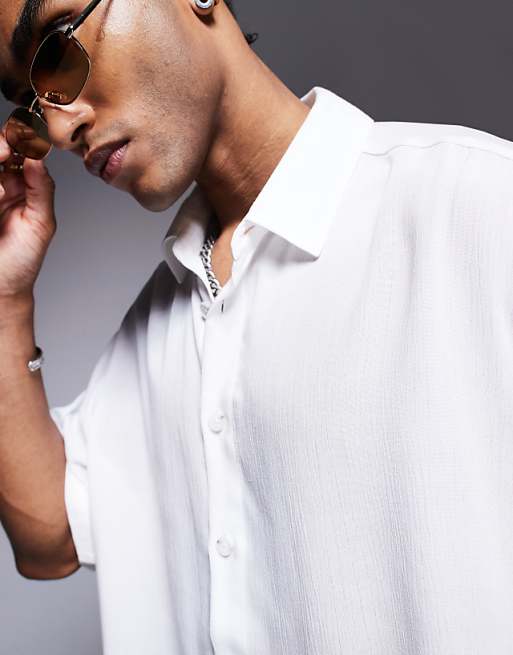 DESIGN Oversized Short Sleeve Sheer Shirt In White