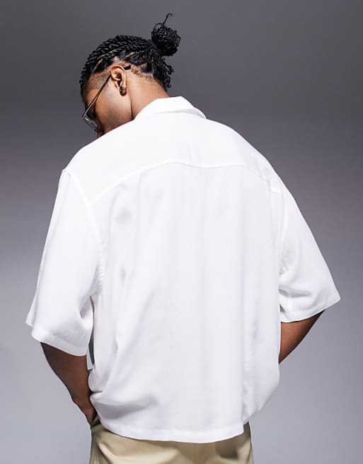 DESIGN Oversized Short Sleeve Sheer Shirt In White
