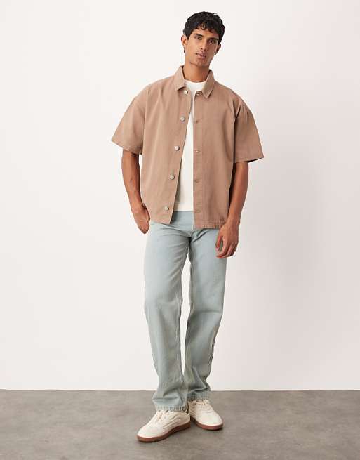 DESIGN Oversized Short Sleeve Shirt In Brown
