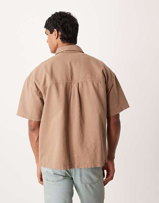 DESIGN Oversized Short Sleeve Shirt In Brown