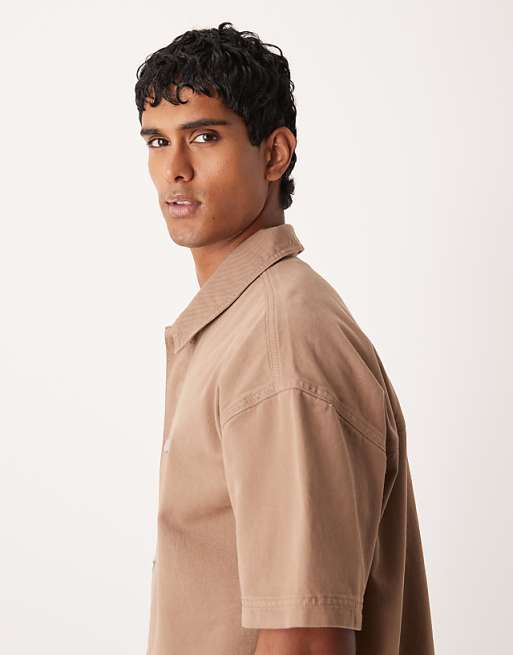 DESIGN Oversized Short Sleeve Shirt In Brown