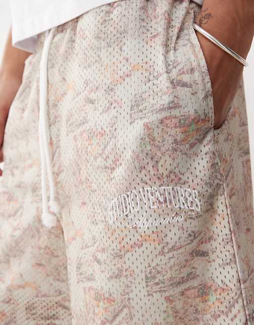 DESIGN Oversized Short With All Over Foliage Print In Beige