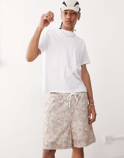 DESIGN Oversized Short With All Over Foliage Print In Beige