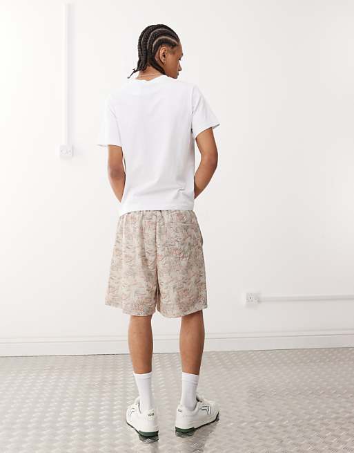 DESIGN Oversized Short With All Over Foliage Print In Beige