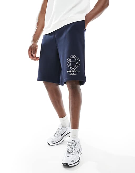 DESIGN oversized short with embroidery in navy