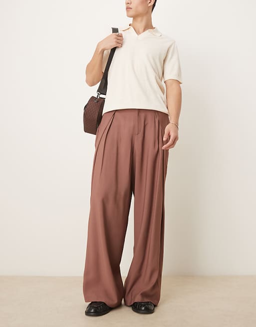 DESIGN oversized smart trousers in brown