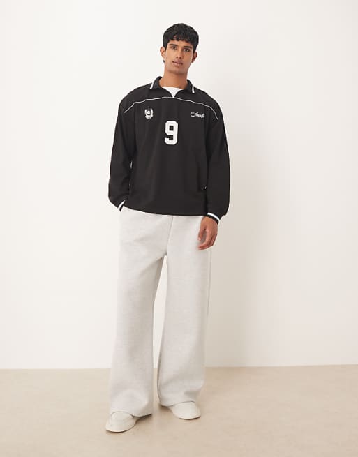 DESIGN Oversized Sports Polo With Piping Detail In Black