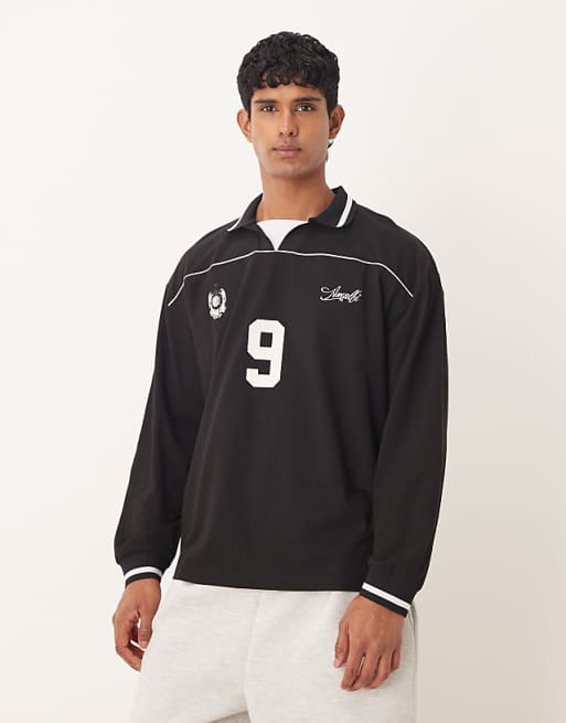 DESIGN oversized sports polo with piping detail in black