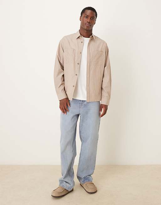 DESIGN Oversized Stripe Shirt In Beige