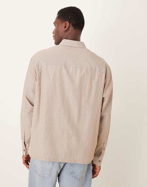 DESIGN Oversized Stripe Shirt In Beige