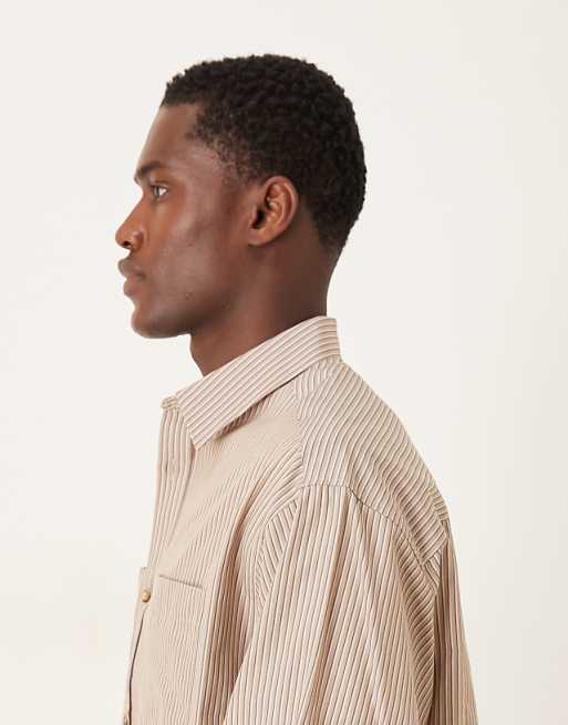 DESIGN Oversized Stripe Shirt In Beige