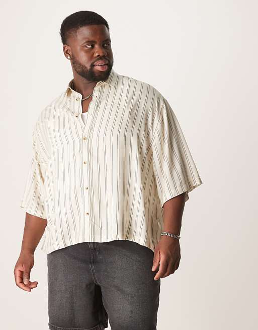 DESIGN Oversized Stripe Shirt In Stone