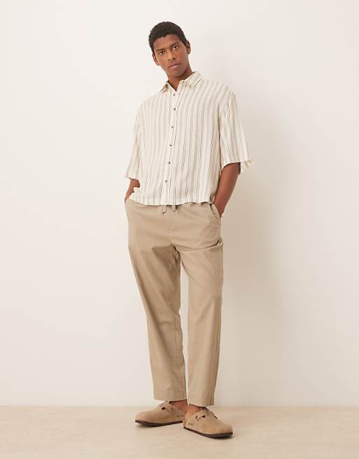 DESIGN Oversized Stripe Shirt In Stone