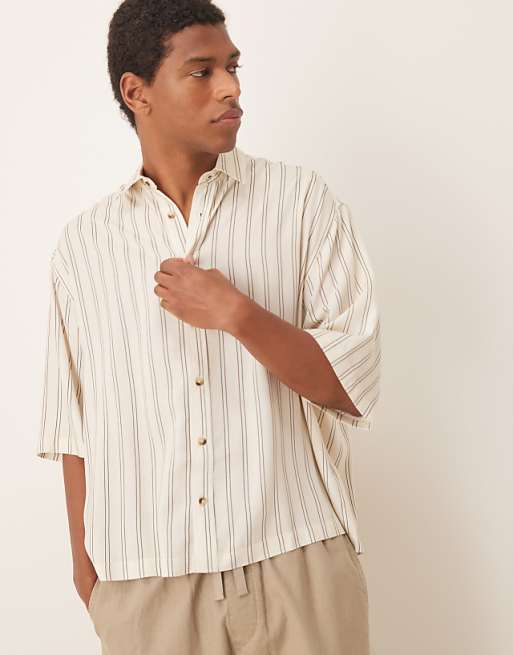 DESIGN oversized stripe shirt in stone
