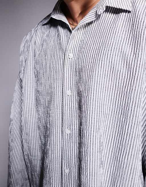 DESIGN Oversized Stripe Shirt In White And Black Seersucker