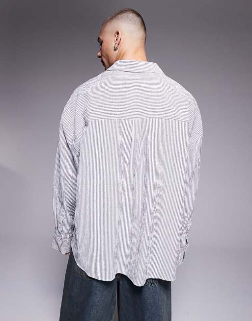DESIGN Oversized Stripe Shirt In White And Black Seersucker