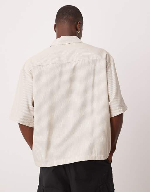 DESIGN Oversized Stripe Shirt With Embroidery In Beige