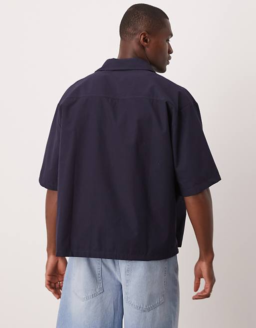 DESIGN Oversized Stripe Shirt With Embroidery In Navy