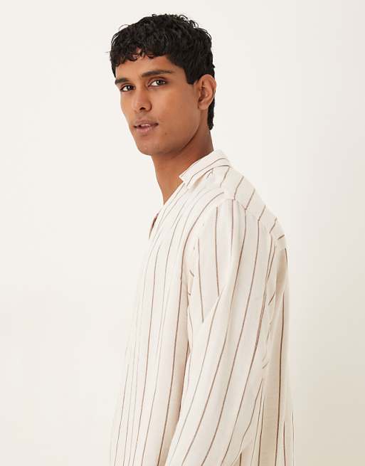DESIGN Oversized Striped Shirt With Open Collar In Beige