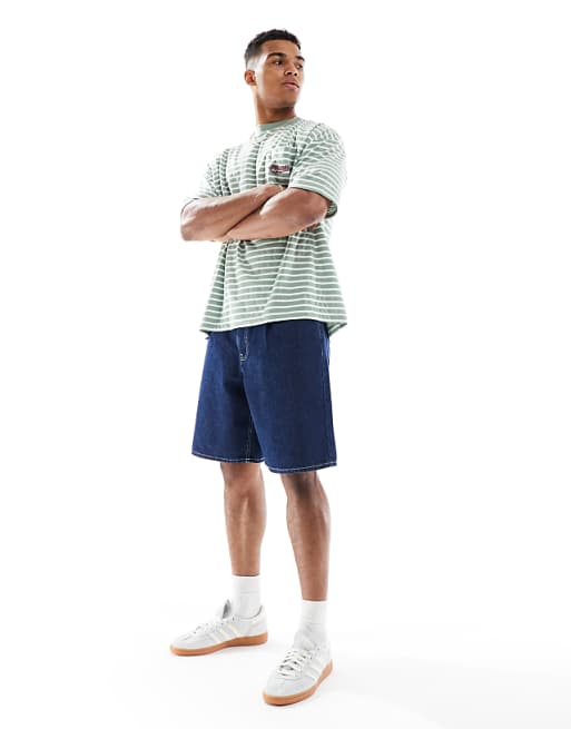 DESIGN Oversized Striped T-shirt With Chest And Back Print In Sage And White