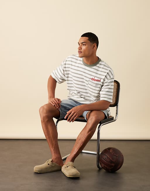 DESIGN Oversized Striped T-shirt With Chest Embroidery In Black And White