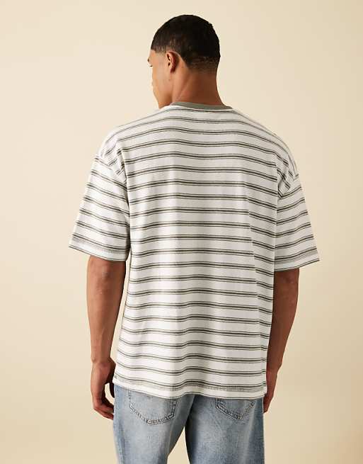 DESIGN Oversized Striped T-shirt With Chest Embroidery In Black And White