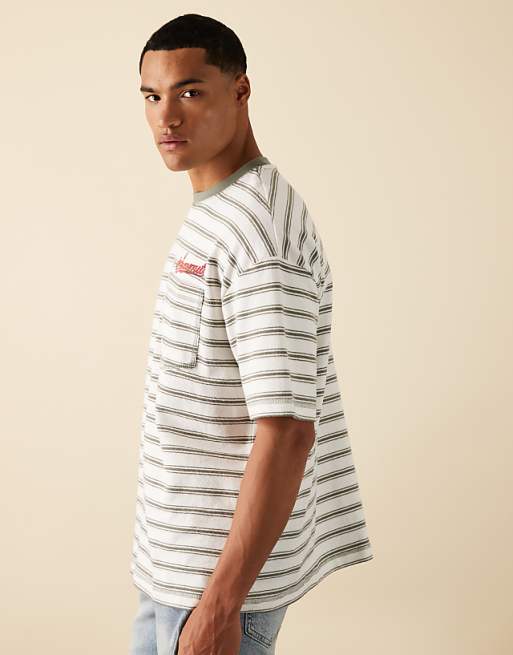 DESIGN Oversized Striped T-shirt With Chest Embroidery In Black And White