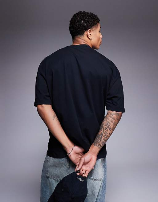 DESIGN Oversized Striped T-shirt With Sports Graphic In Black