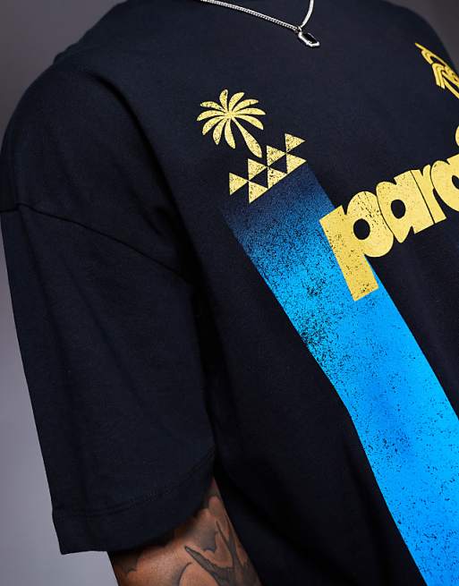 DESIGN Oversized Striped T-shirt With Sports Graphic In Black
