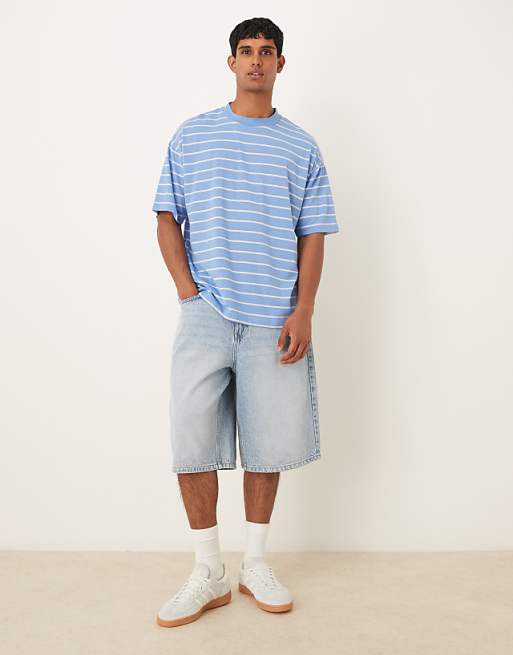 DESIGN Oversized T-shirt In Blue And White Striped Texture