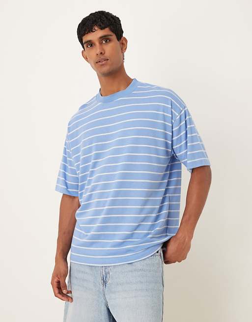 DESIGN oversized t-shirt in blue and white striped texture