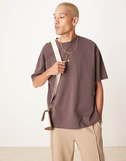 DESIGN Oversized T-shirt In Brown Back Print Detail
