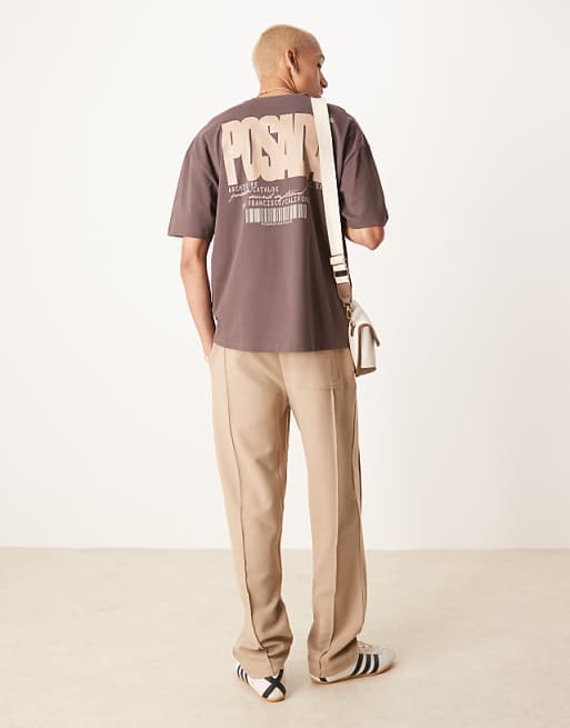 DESIGN Oversized T-shirt In Brown Back Print Detail