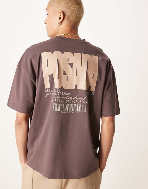 DESIGN oversized t-shirt in brown back print detail