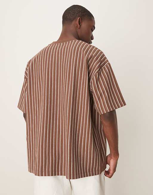 DESIGN Oversized T-shirt In Brown Textured Stripe