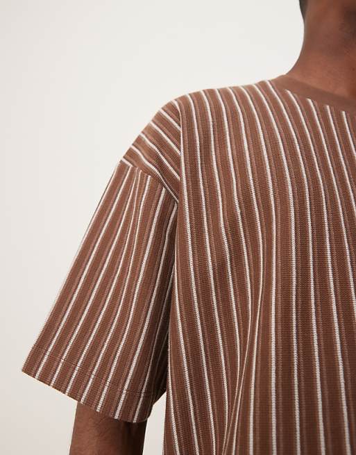DESIGN Oversized T-shirt In Brown Textured Stripe