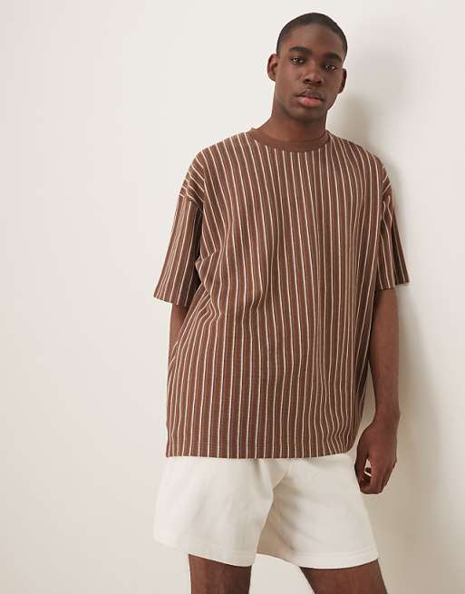 DESIGN oversized t-shirt in brown textured stripe