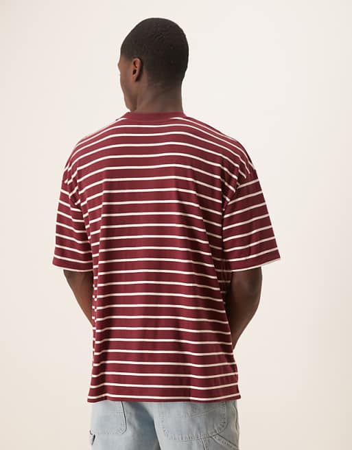 DESIGN Oversized T-shirt In Burgundy And White Stripe