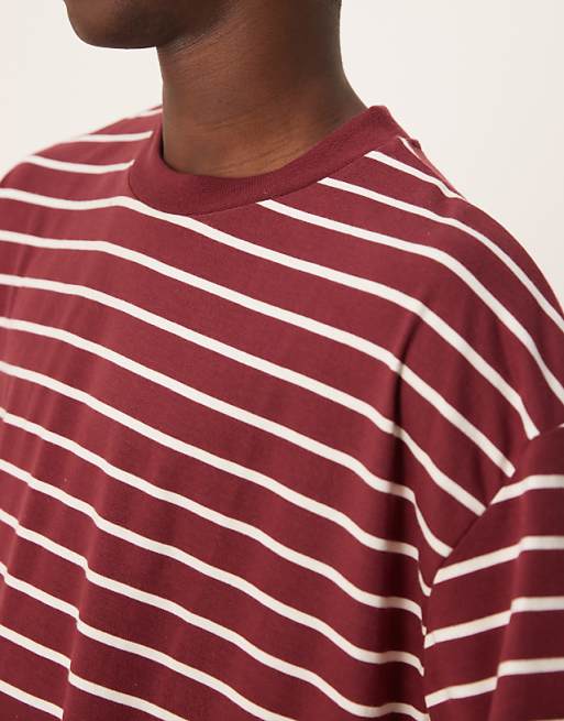 DESIGN Oversized T-shirt In Burgundy And White Stripe