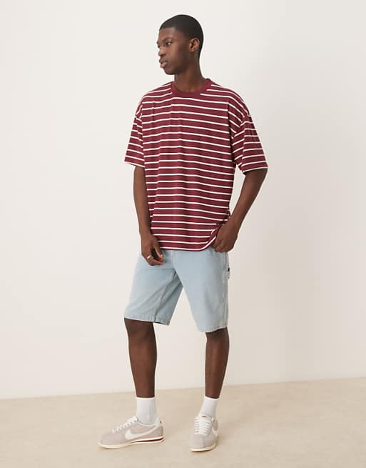 DESIGN Oversized T-shirt In Burgundy And White Stripe