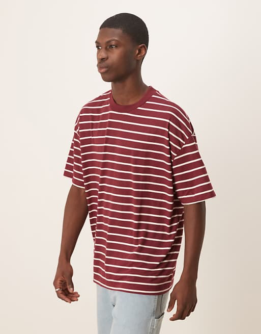 DESIGN oversized t-shirt in burgundy and white stripe