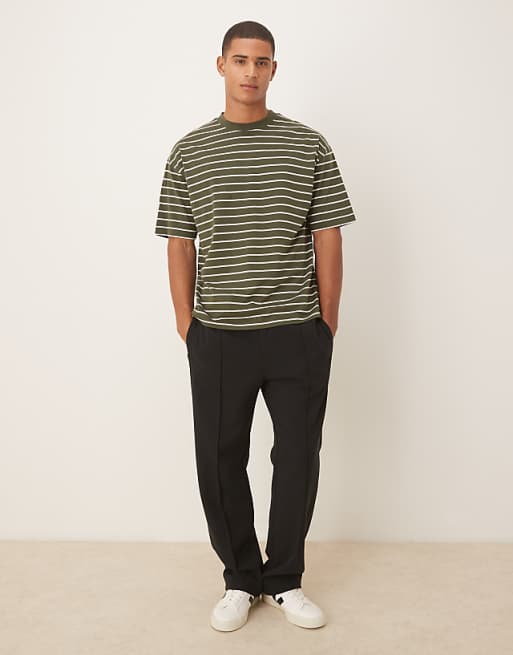 DESIGN Oversized T-shirt In Dark Green And Ecru Stripe