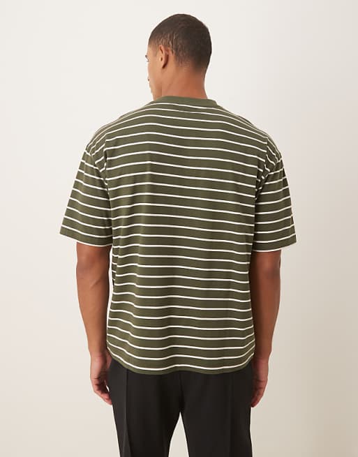 DESIGN Oversized T-shirt In Dark Green And Ecru Stripe